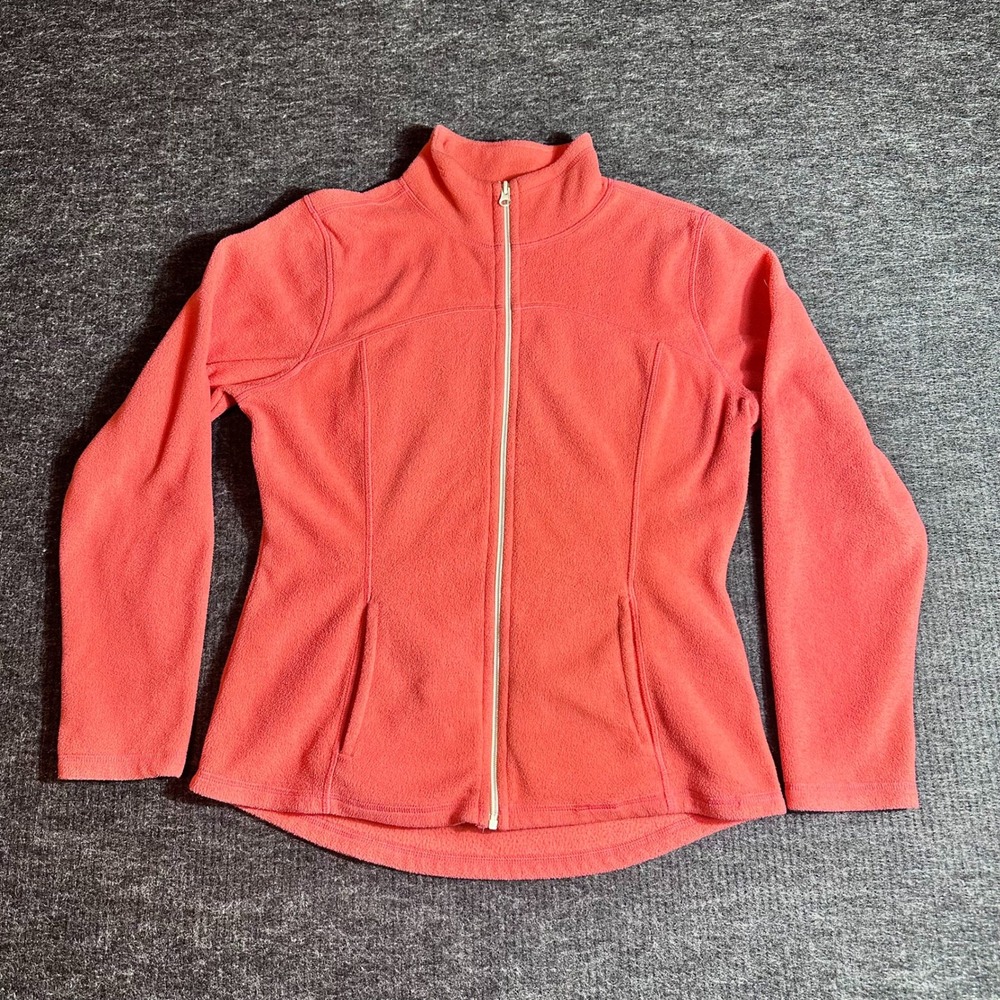 Old Navy Womens Fleece Jacket Large Coral Pink Full Zip Mock Neck Activewear